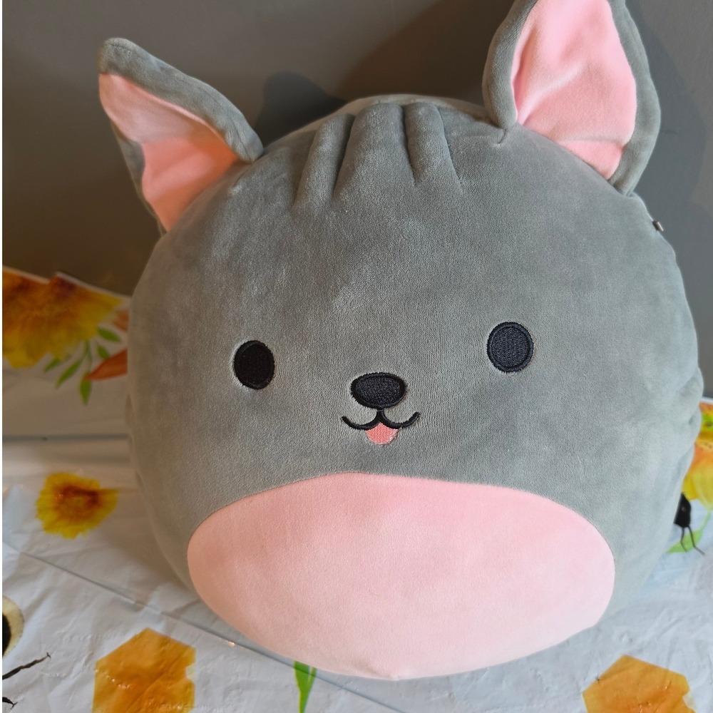 Squishmallows Aphrodite the Dog 16 Inch Grey Pink Plush Kellytoy Stuffed Animal